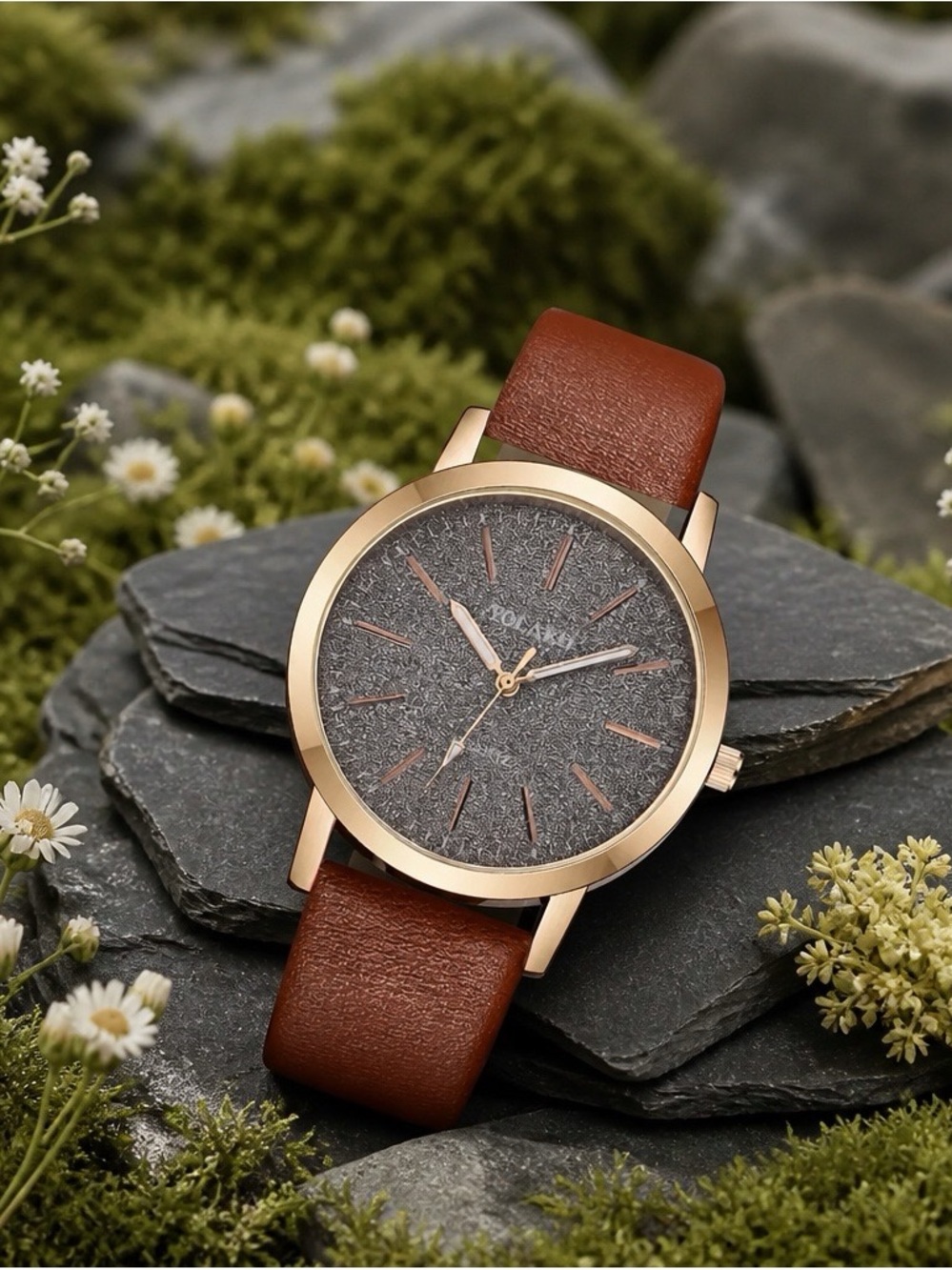2387 - Brown - Classic Women's Watch with Brown Leather Strap and Gold Case - Picture 5 of 7